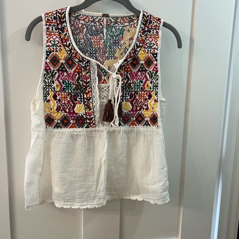 Free People Multicolor Embroidered Tank Top